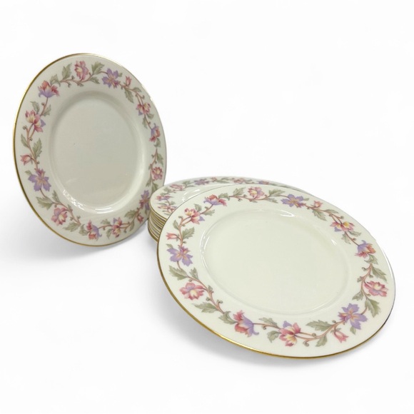 Vintage Castleton China 8” Salad Plates Floral Gold Rim Set of 8 - Picture 4 of 12